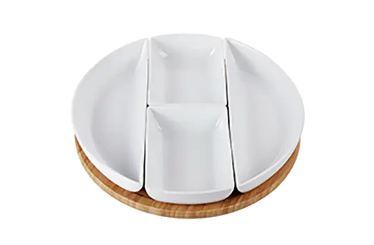 Porcelain Serving Set with Bamboo Tray